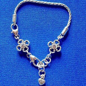 BRIGHTON ABC May Flower Swarovski Crystal Add Charm Bead BRACELET Silver 7"- 8"